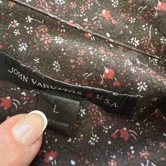 John Varvatos Mens Floral Button Down Shirt Large Brown Oxford - Picture 3 of 8